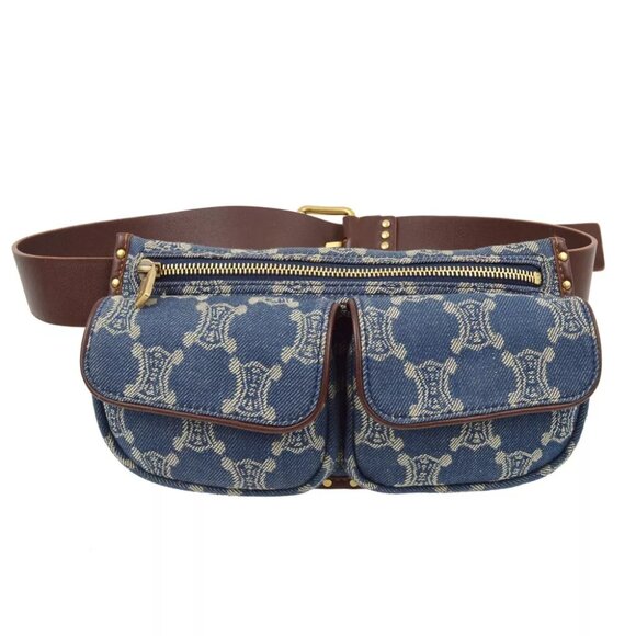 Celine Blue Denim Macadam Belt Bum Bag - Picture 1 of 7